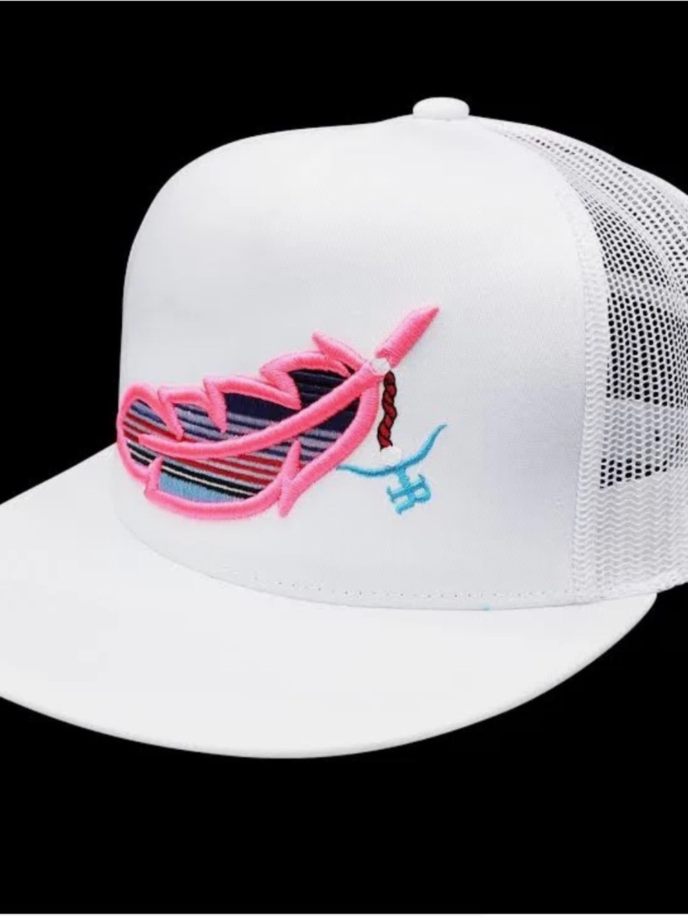 NWT The Rancher White Trucker Hat with Pink Feather Embroidery